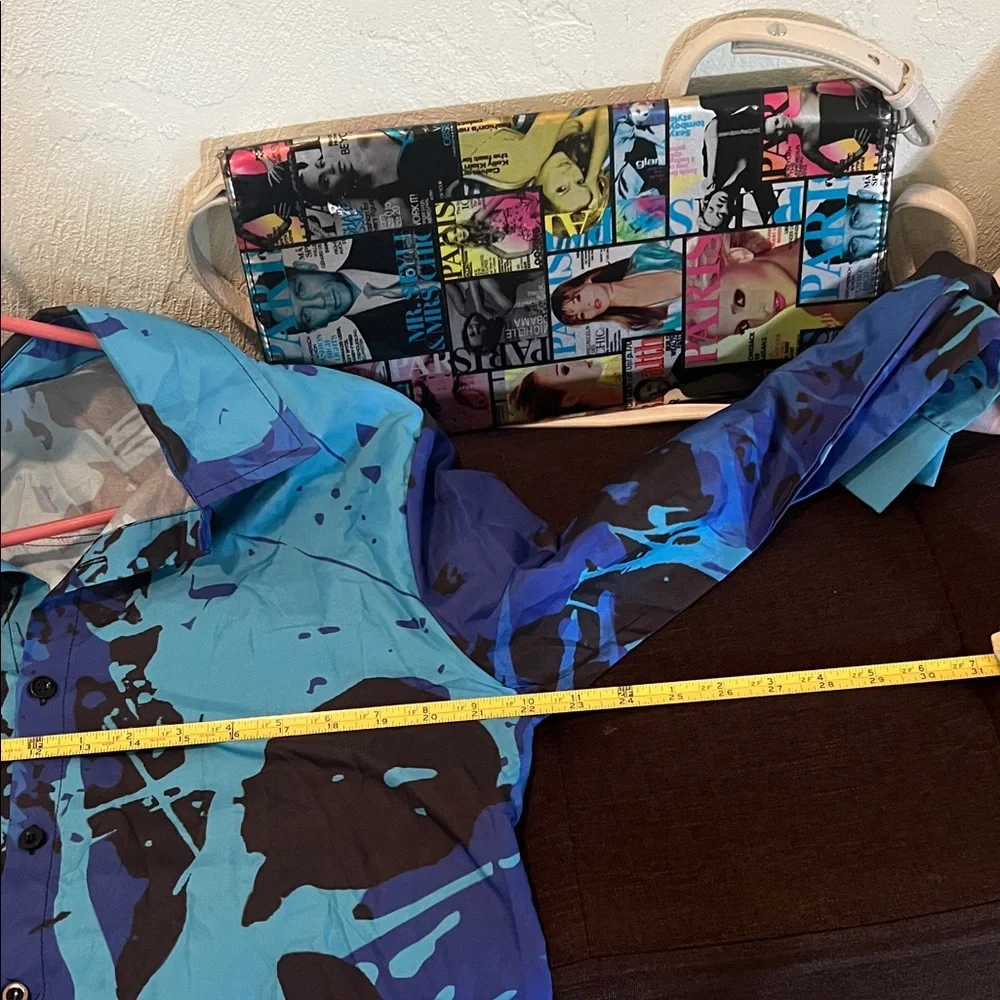 #0718+ Vintage Blue and Black Long Sleeve Shirt. - Picture 4 of 5